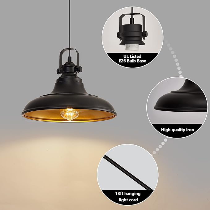 Black Farmhouse Pendant Light,Blacks Pendant Lighting for Kitchen Island,Matte Black Hanging Lighting Fixture Over Sink for Dinning Room Bedroom Hallway,3 Packs