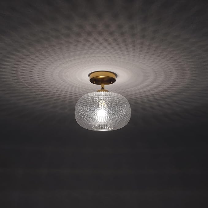 Modern Prismatic Globe Ceiling Light,Vintage Glass Flush Mount Light Fixture with Brass Gold Base Hallway Ceiling Lighting for Bedroom,Foyer,Kitchen,Laundry Room,Entryway,9.84 Inch,E26 1-Light