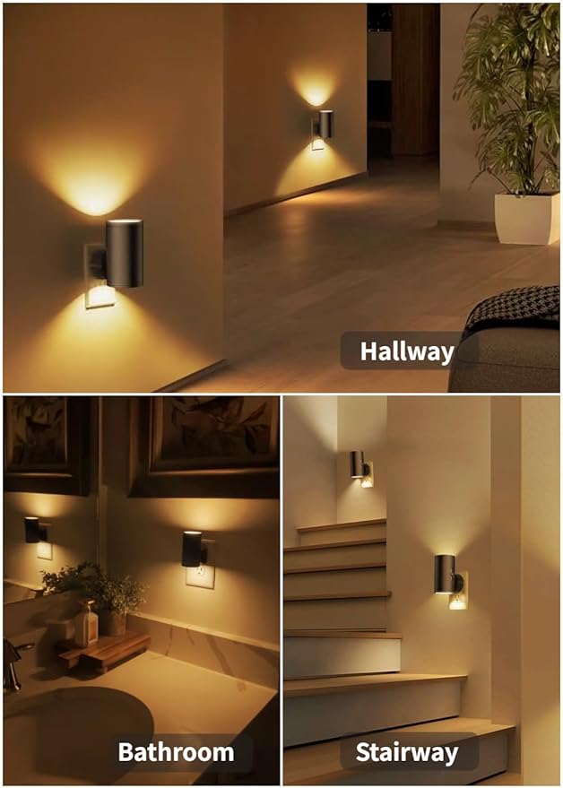 TSEXES LED Night Light Plug in, Night Lights Plug into Wall Dusk to Dawn Sensor,5-300LM Adjustable Brightness, 2700K,Dimmable Night Lights for Kitchen,Hallway Bedroom,Stairway,2 Pack