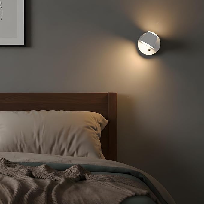 URSOLA Battery Operated Wall Lights Set of Two, LED Rechargeable Battery Wall Sconce with 9000mAh 3CCT and Dimmable Magnetic 360° Rotation Cordless Light for Bedroom(White)