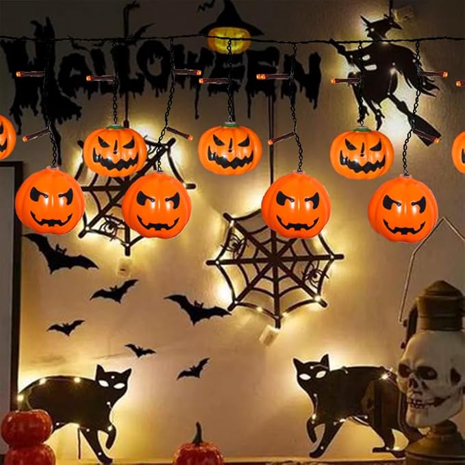6FT 25LED Halloween Pumpkin Icicle Light, Decorative String Light with 10 Pumpkins, 8 Lighting Modes, Battery Operated, Indoor Outdoor Holiday
