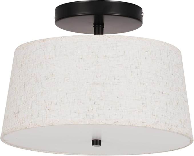 12.6" Light Fxitures Ceiling Mount,3 Light Semi Flush Mount Ceiling Light Fixture,Bedroom,Modern Close to with Linen Shade Drum Light for Living Room Kitchen Entryway lamp