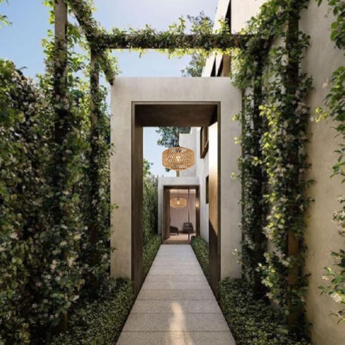 Outdoor Solar Chandelier Indoor Gazebo Lights Waterproof Pendant Hanging Light for Pergola Camping Home Decor Boho Rattan Lampshade Farmhouse Shed Solar Powered Dimmable Remote Control