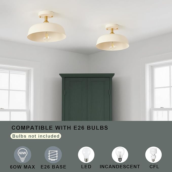 Modern Semi Flush Mount Ceiling Light, 1-Packs Matte Cream Hallway Ceiling Light Fixtures,Mid Century Ceiling Lamp for Kitchen Hallway Entryway Bedroom Laundry Room(1 Packs)