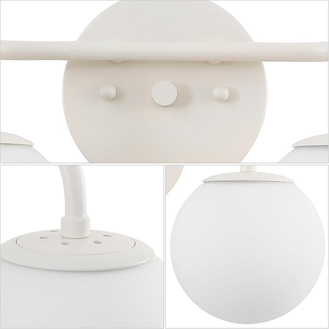 JONATHAN Y 15" Almond Modern Globe Wall Sconce Vanity Light for Bathroom, White Frosted Glass Shade, Midcentury Parisian Bistro Wall Lamp, LED Bulb Included (JYL3535C)