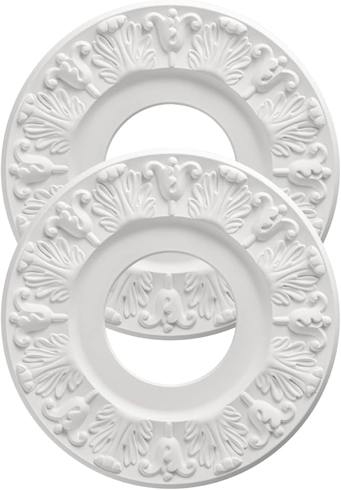 2 Pcs Vintage Carved Flower Ceiling Medallion for Light Fixtures and Ceiling Fans (10-1/8"OD X 4"ID White)