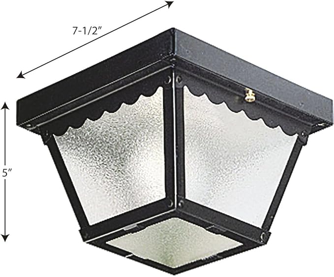 Progress Lighting 1-Light Indoor and Outdoor Flush Mount Ceiling Light, Interior and Exterior Ceiling-Mount Fixture for Porches, Patios, Garages, Hallways, Metal, 7-1/2" by 5", Black, P5727-31