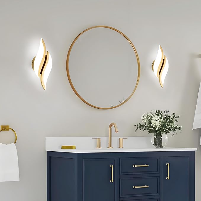 CANEOE 2Packs Modern LED Wall Sconce 6000K Gold Indoor Wall Light Fixtures Acrylic Wall Sconce Lighting for Living Room Bedroom Bedside Bathroom Hallway Stairway Wall Lamp (Gold, 2 Packs, 6000K)