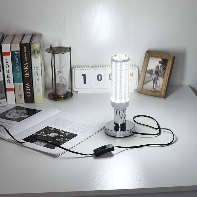 Industrial Table Lamp Base, Small Polished Metal Desktop Light Socket Base, Bronze Edison Screw Light Holder with 5.57ft Cord and On/Off Switch (Silver Set of 2)