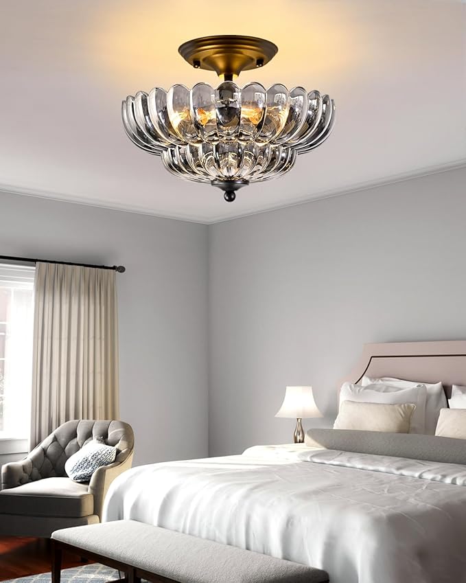 3-Light Corridor Fixture Semi-Recessed Ceiling Light Smoked Glass Modern Lighting Suitable for Bedrooms, Kitchens, Entryways, Bathrooms