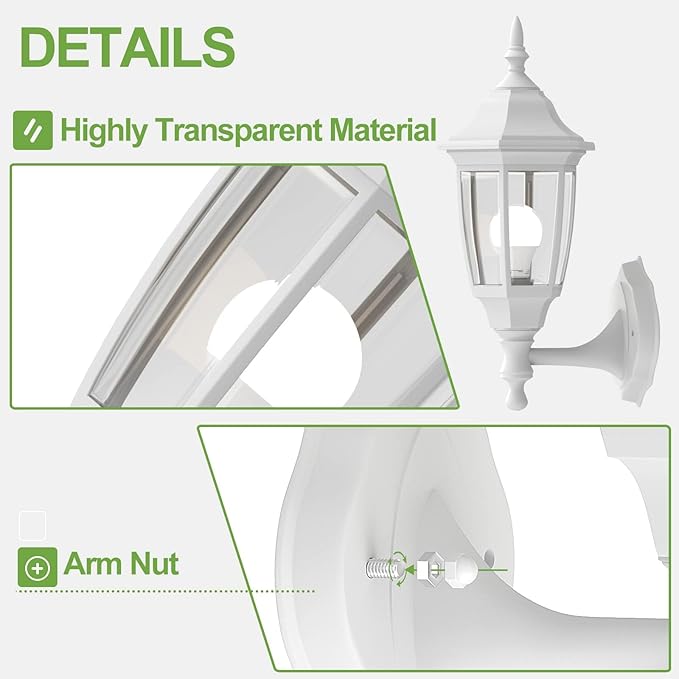 EMART Dusk to Dawn Plastic Outdoor Wall Light Fixtures with Bulbs, Waterproof and Anti-Corrosion Porch Sconces, Exterior Lanterns Wall Mount Lamp for Outside, Garage, Front Door, Patio, 1 Pack, White