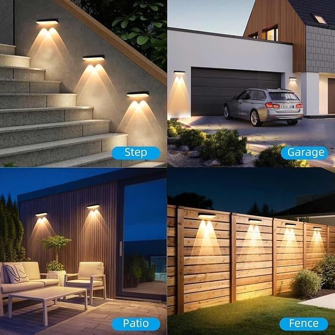 Solar Fence Lights Downlights 3000K/4000K/6000K Dusk to Dawn (8 Pack) | Bright LED Lens Downlights Waterproof 3 Modes Deck Lighting Solar Powered for Wall Fence Step Porch