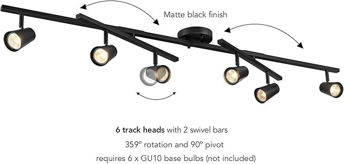 GLOBE Electric 64000169 51" 6-Light Adjustable Track Lighting, Matte Black, Center Swivel Bars, Pivoting Track Heads, Ceiling Light, Home Improvement