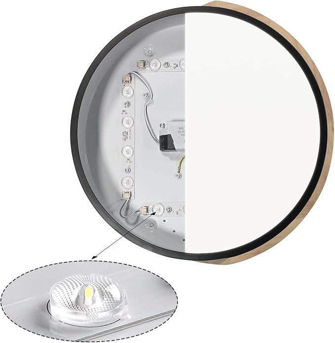LED Ceiling Lights,12 Inch Black Modern Flush Mount Lighting Fixture,Round Shaped Wood Ceiling Lighting,30W,6500K Cool White