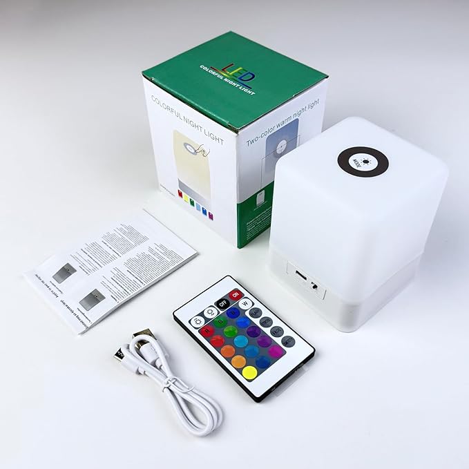 Portable Baby Night Light,Touch Lamp for Bedroom, Rechargeable 2400mAh Small LED Table Lamps, Remote Control, Multi-Color Square Nightstand Lamp,Breastfeeding, Sleep Aid,