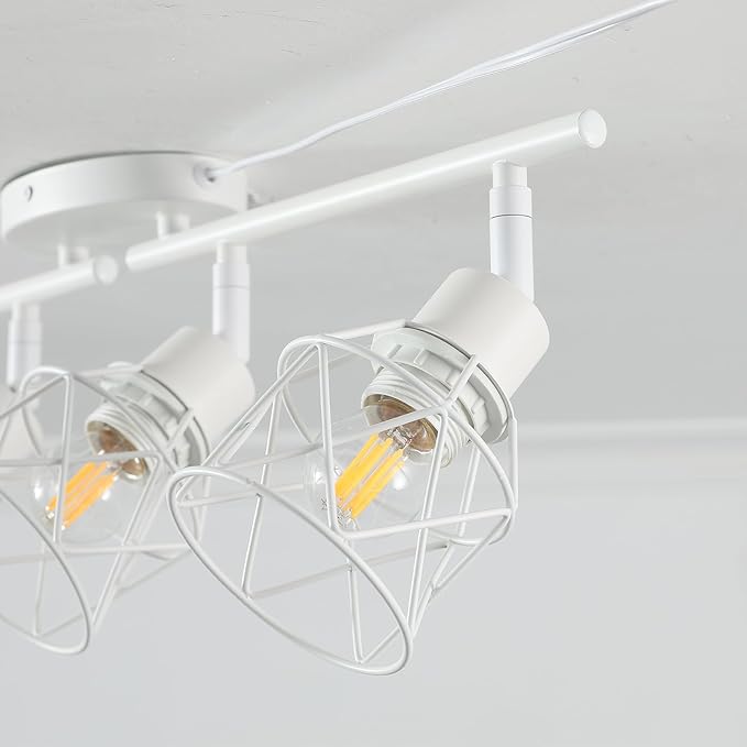 Dimmable 6 Light Plug in Ceiling Light,White Plug in Track Lighting Kit with 16.5' Cord,Flexibly Rotatable Light Head,Modern Industrial Farmhouse Style(Bulbs Not Included)