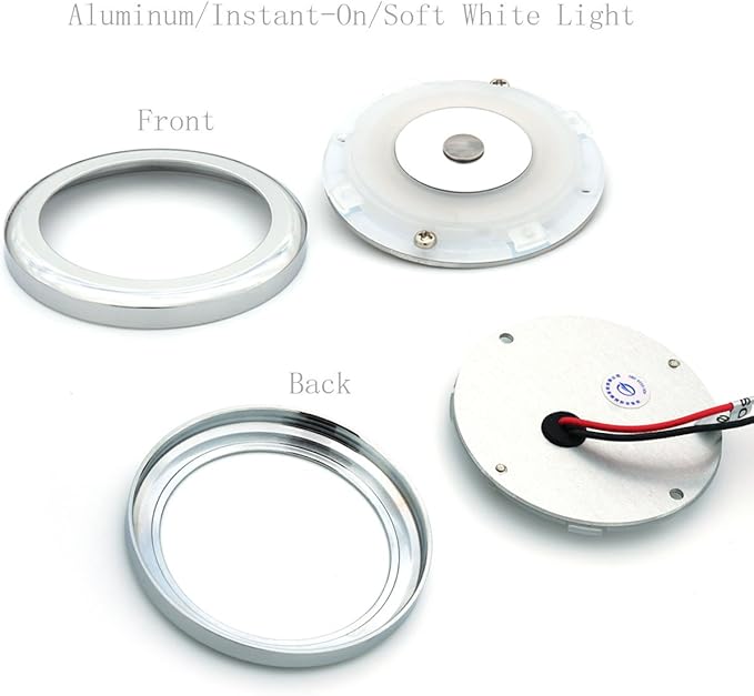 THALASSA 2 Pcs 12V Boat Interior Ceiling LED Light with Dimmer Switch - 3W 2800K Warm White, Surface Mounted, Small Dome Light be Used in RV Camper Van Caravan Yachts Motorhome, 72mm Diameter