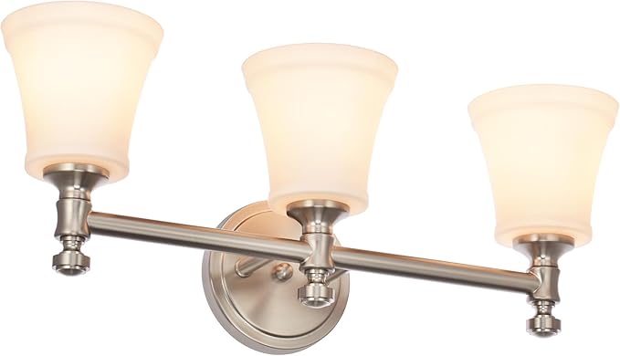 Bathroom Vanity Light Fixtures, Traditional Brushed Nickel 3 Lights Wall Sconce Lighting with Opal Glass Shade, Porch Wall Mount Light Fixture for Bathroom, Mirror Cabinets Hallway Stairs