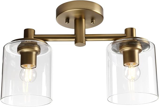 Pathson 2-Light Semi Flush Mount Ceiling Light, Industrial Pendant Lighting Fixture with Glass Shade, Ceiling Chandelier Lamp for Hallway Loft Kitchen Bar