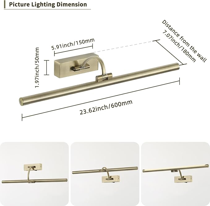 DESOOP Wireless Picture Lights Rechargeable Gallery Lighting Battery Picture Frame Light with Remote and Timer, Adjustable Art Light for Paintings, Portraits, Antique Bronze Finish 24'' Inch 5W 2700K
