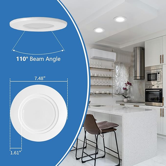Jolux 5/6 Inch 5CCT Retrofit LED Recessed Lighting 12 Pack, Adjustable 5CCT 2700K-5000K, LED Replacement Can Lights,Dimmable,12=60W, E26 Base, Flat Trim,Easy Retrofit Downlight Installation.