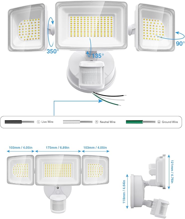 Onforu 100W 9000LM Smart LED Security Lights Motion Sensor Outdoor,WiFi Alexa Flood Light APP Control, 2500K-6500K, Motion Detector with Adjustable 3 Head, IP65 Wall Light for Yard (White)