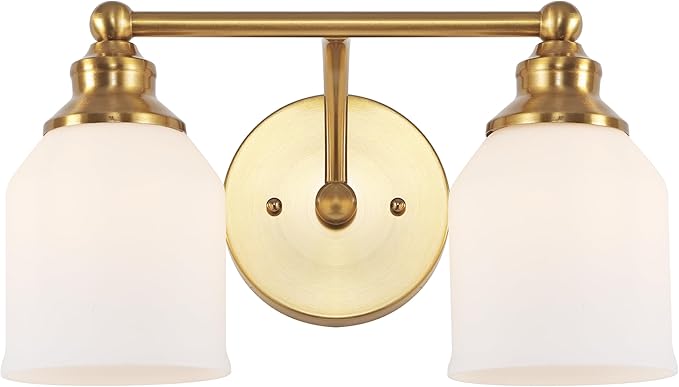 JONATHAN Y 33.25" Brass Gold/White Modern Farmhouse LED Vanity Light Wall Sconce Fixture, Frosted White Glass Shade, Dimmable Wall Lamp for Bathroom Mirror Kitchen Sink, UL Listed (JYL7552B)