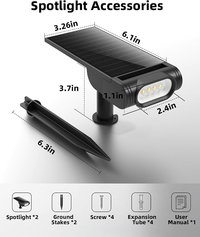 EZVALO Solar Spot Lights Outdoor IP67 Waterproof, Adjustable Solar Landscape Lights, 3 Lighting Modes Solar Spotlights for Outside Yard Garden Plant Trees Pathway Flag (Cool White-2Pack)