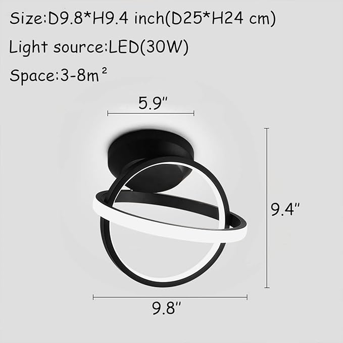 CANEOE Black Led Ceiling Light, 6000K Lighting Fixtures, Metal Creative Design Lamp for Living Room Bedroom Corridor Aisle Hallway (Cool White), CL-JCYXBK-US