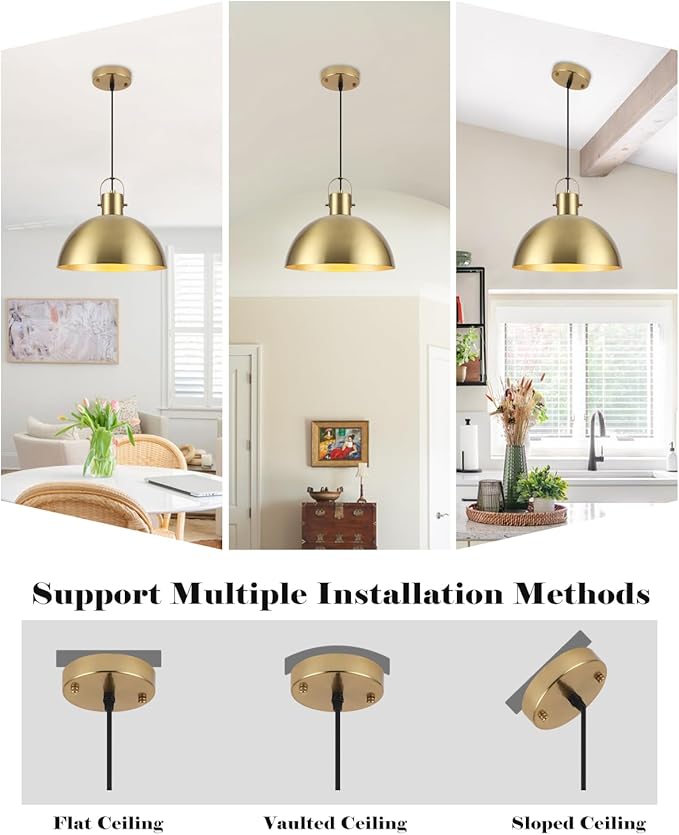 Gold Pendant Light 2 Pack, 11.8 Inch Pendant Lights Kitchen Island, Dome Pendant Lights, Farmhouse Pendant Light for Kitchen Island, Dining Room, Living Room