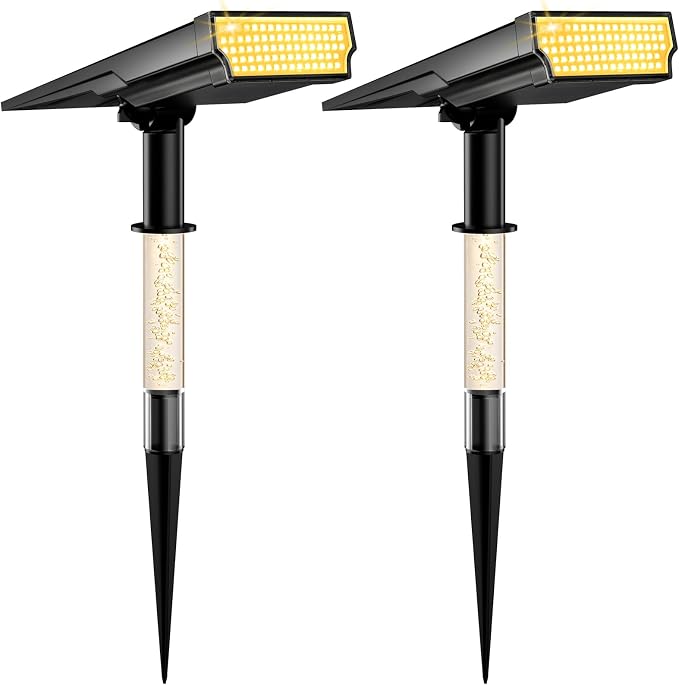 Solar Spot Lights Outdoor Waterproof IP65, 76 LED Solar Landscape Lights with Dual Lighting Design, Auto On/Off Solar Powered Outdoor Lights for Yard, Garden, Pathway, Warm White- 2 Pack