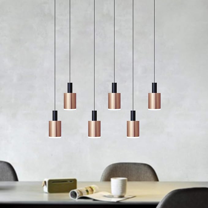 Virgo 6 Mini Pendant Lighting Black-Copper - LED Hanging Light Fixture for Kitchen Island, Bar, Foyer - Cluster Pendants - Dimmable, Adjustable Wire, Lamp Bulb Included