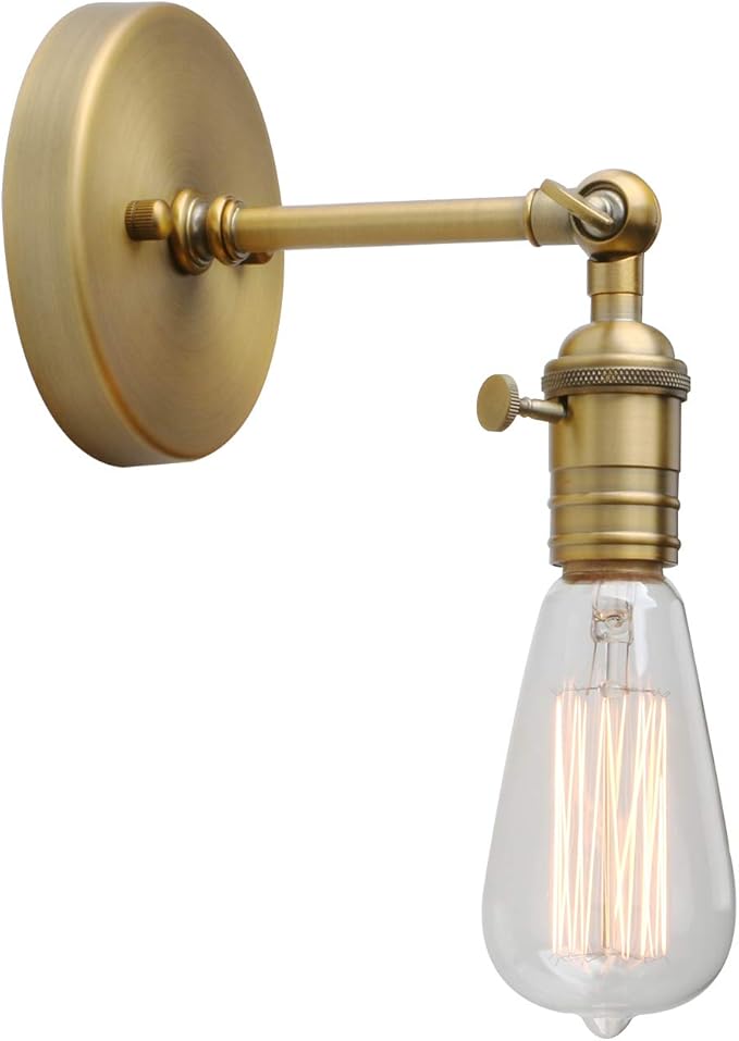 PERMO Industrial Mini Single Sconce Adjustable Simple Metal Wall Sconces Wall Mount Light Fixture, Hardwired, E26 Base, Gold