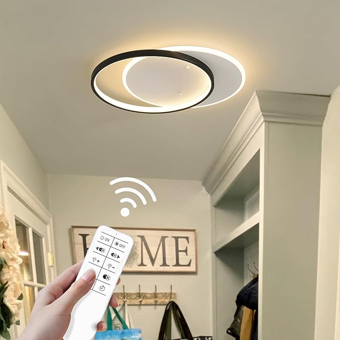 Modern LED Ceiling Light Fixture Black Semi Flush Mount Light with Remote Control 19.69" Hallway Light Fixtures Ceilings Mount Dimmable Ceiling Lamp for Bedroom,Kitchen,Entryway