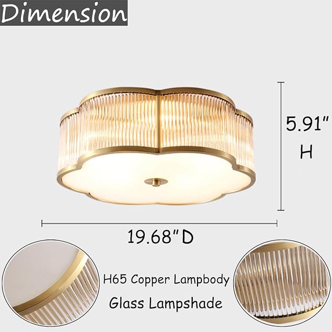 Modern Floral Flush Mount Ceiling Light,Art Deco Brass Ceiling Light,Gold Scalloped Light Fixture,Frosted Glass Ceiling Lamp for Hallway Bedroom Dining Room and Kitchen