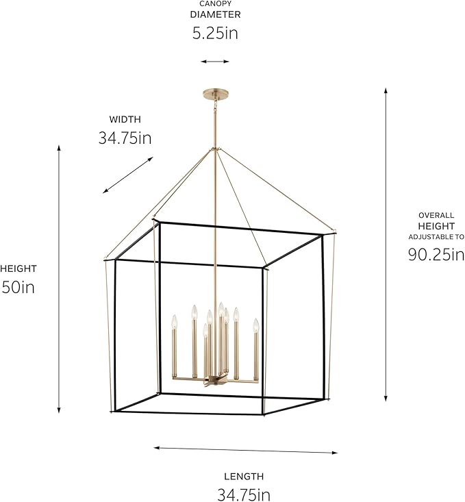 Kichler Eisley 8-Light 2 Tier Foyer Pendant, Soft Modern Light in Champagne Bronze and Black, Sloped Ceiling Compatible, for Grand Foyer or Great Room (50" x 34.75" x 34.75"), 52629CPZ