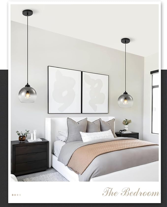 Modern Gradient Smoke Gray Glass Pendant Light,7.8-Inch Globe Adjustable Hanging Pendant Light for Bedroom Kitchen Island Dining Room Stairwell