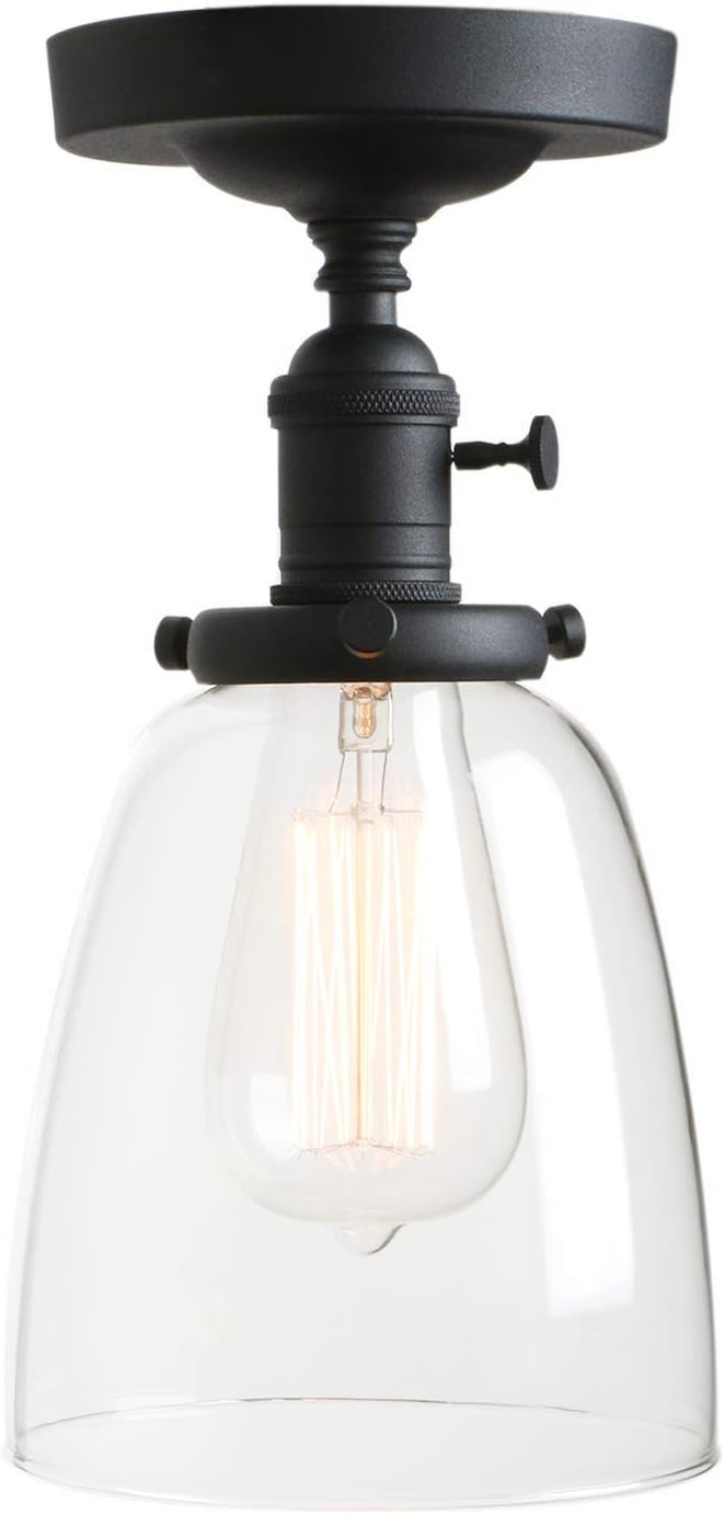 PERMO Industrial Semi Flush Mount Ceiling Light Vintage Ceiling Lights Black Hallway Fixtures with Glass Lampshade Kitchen entryway Light