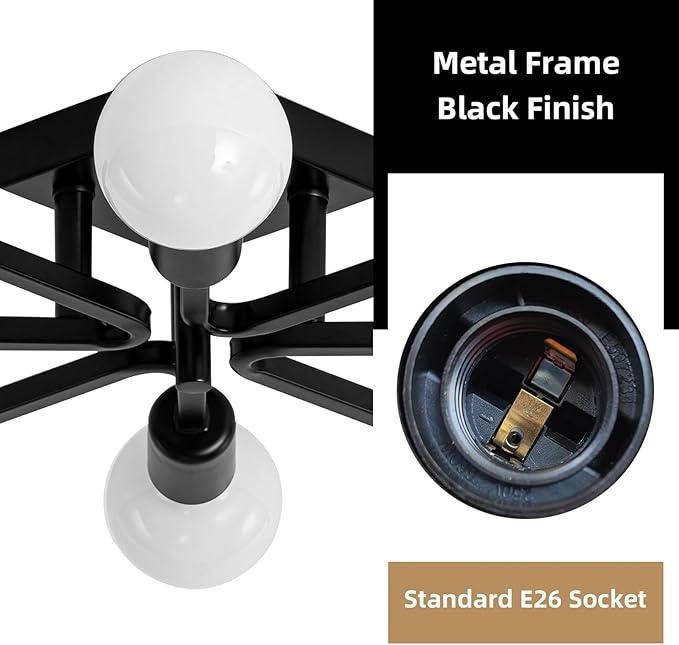 4-Light Sputnik Light Fixture Black Flush Mount Lights Industrial Semi Flush Lighting Fixtures Ceiling 19 inch Modern Farmhouse Ceiling Lights for Kitchen Bedroom Bathroom Foyer Hallway (E26) (2Pack)