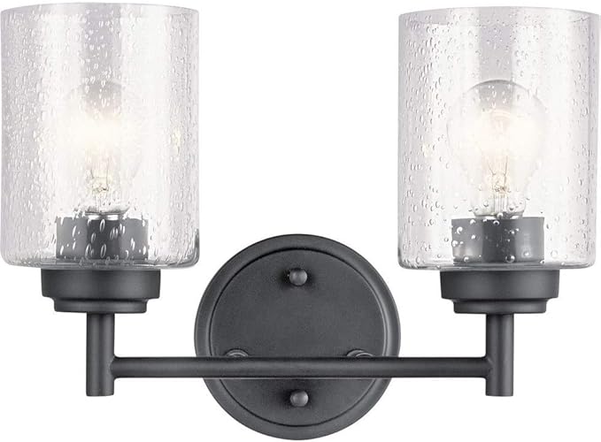 KICHLER 45885BK Winslow Vanity, 2-Light 150 Total Watts, Black, 12.75"