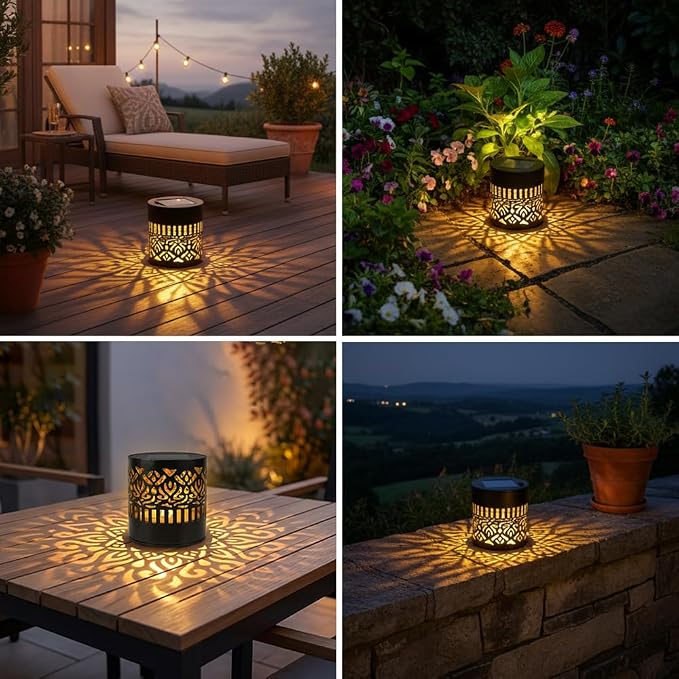 Decorative Solar Mandala Lights, Metal Solar Powered Outdoor Wall Lights Solar Powered Deck Step Stair Lights, Waterproof Mandalas Fence Light for Garden Post Patio Backyard Yard Decor (2, Peony)