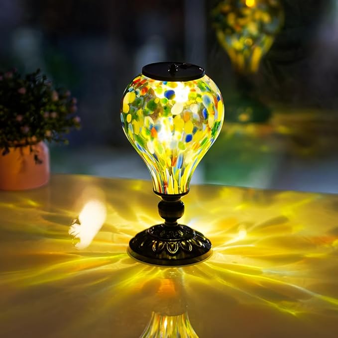 Outdoor Solar Lantern Waterproof Glass Table Lamp 9.8" H Hot Air Balloon Solar Lanterns Led Garden Lights for Patio Desk Garden Yard Tabletop Decor Ideal Gifts(Colorful Spots)