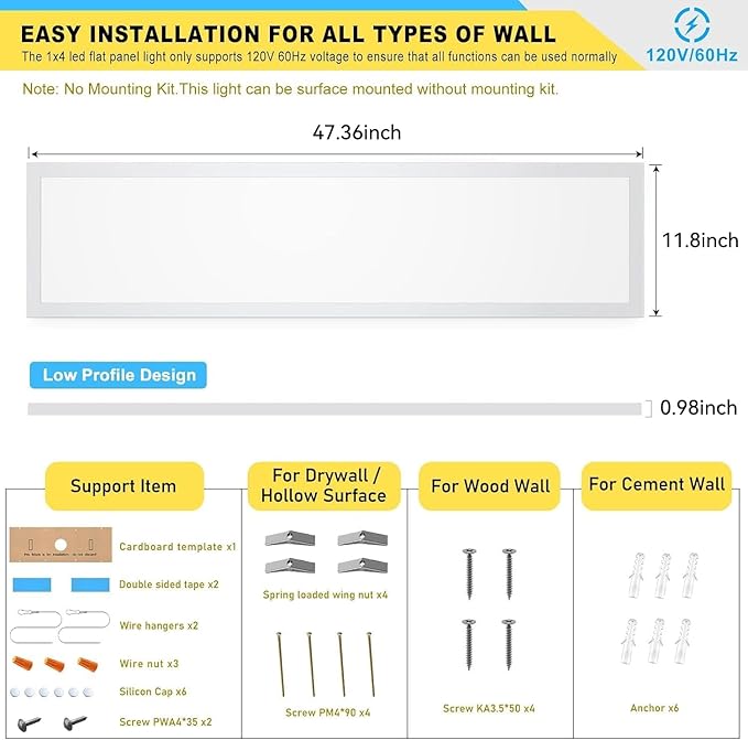 AIKVSXER 18PACK 1x4 LED Flat Panel Light Surface Mount LED Ceiling Light, 5500LM 50W TRIAC 10-100% Dimmable, 3000/4000/5000K AC120V Kitchen Lights Ceiling Flush Mount for Garage/Basement/Laundry