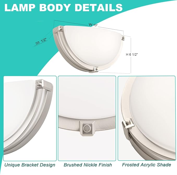 13 inch Dimmable LED Wall Sconce, Half Moon Wall Light Fixture, 3000K/4000K/5000K Color Temperature Adjustable, Modern Bathroom Vanity Light Fixtures,Super Bright 950 Lumen (Brushed Nickel)