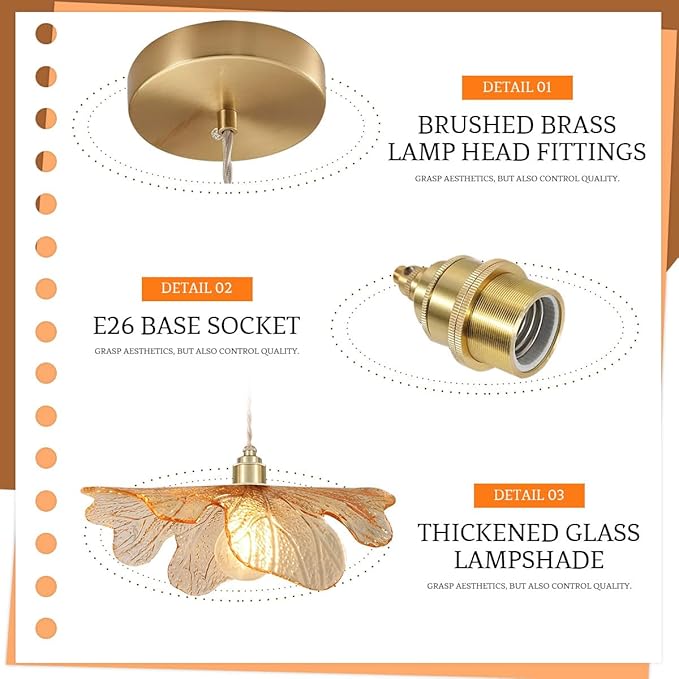 Modern Pendant Lights Kitchen island, 15.74Inch Large Glass Pendant Light Mid Century Ceiling Hanging Lighting with Amber Hand Blown Glass Shade vintage Pendant Lighting for bedroom dining room