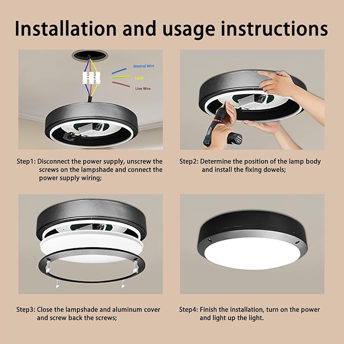 Flush Mount Ceiling Light, Die-Cast Aluminium Fully Sealed Moisture Resistant Light, Modern Minimalist Wall Sconce.11 Inch, 20W, 3000K, IP65 Rainproof, for Walls or Ceilings in Wet Areas.