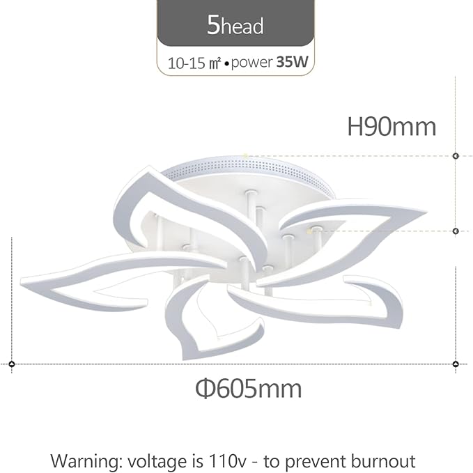AHAWILL Ceiling Light Dimmable Modern Embedded LED Chandelier Metal Acrylic Petal Ceiling Ceiling Light, Suitable for Living Rooms, Bedrooms, Children's Rooms, Etc.23.8″/35w/5 Heads……