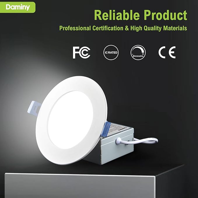 DAMINY 12 Pack 8 Inch LED Recessed Lighting with Junction Box,5CCT,Ultra-Thin Recessed Light,18W 1600lm, Dimmable Canless Wafer Ceiling Light, High Brightness