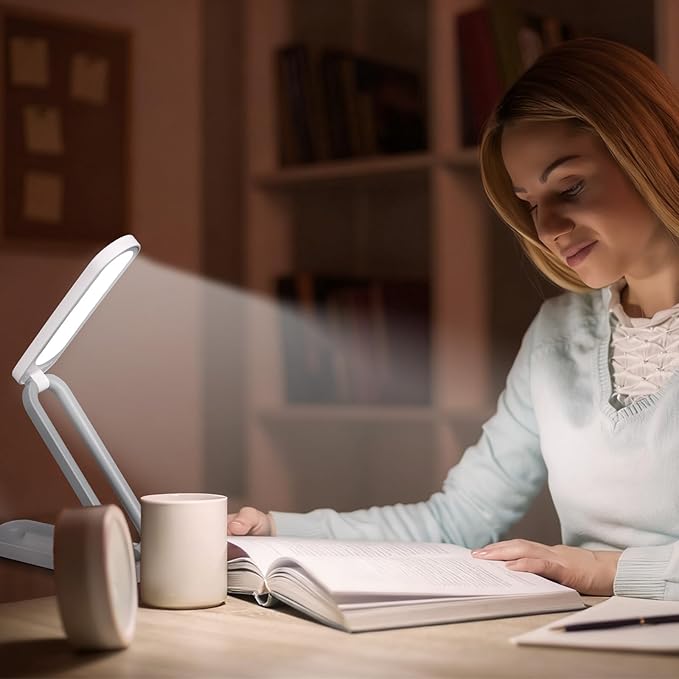 Rechargeable LED Desk Lamp, Foldable Portable Table Light with 3 Brightness Levels,Type-C USB Charging,Small Desk Lamp,Portable Bedside Wireless Reading Light,Home, Office, Nail Art,Craft,Pink
