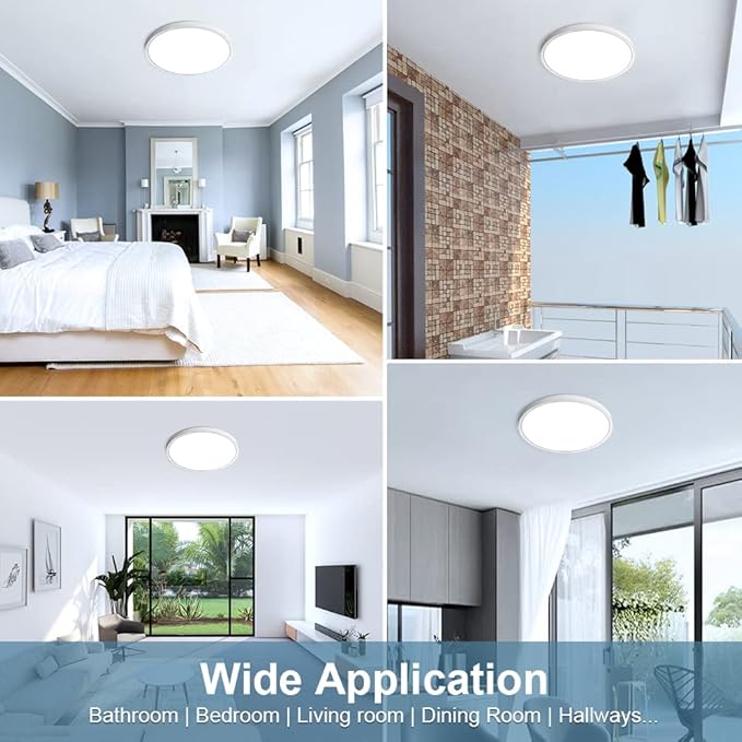 LightingWill 8.9 Inch LED Flush Mount Ceiling Light Fixture, 6000K Cool White, 1800LM, 18W, Flat Modern Round Lighting Fixture, 180W Equivalent White Ceiling Lamp for Kitchens, Bedrooms.etc.